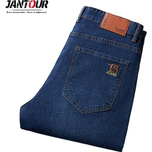 Oversized Size 44 46 48 Spring Autumn New Mens Business Jeans Fashion Straight Regular Blue Stretch Denim Trousers Male 3 Model
