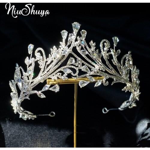 NiuShuya Elegant Leaves Clear Crystal Wedding Tiaras Hairbands Rhinestones Brides Hair Accessories Evening Hair Jewelry