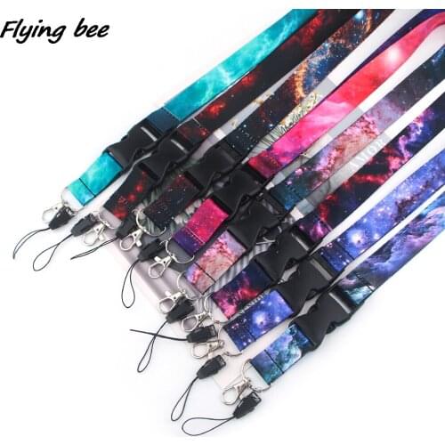 Flyingbee Creative Universe Starry Sky Buckle Lanyard Badge ID Lanyards Phone Rope Key Lanyard Neck Straps Accessories X1471