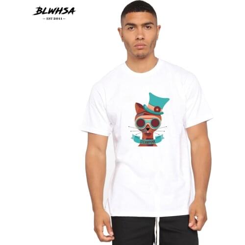 BLWHSA Steampunk Cat Printing T Shirt Men Casual Short Sleeve Summer T-shirt Funny Design Steampunk Cat Print Plus Size Tees