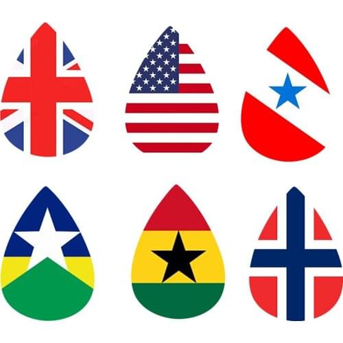 Customize The World Flag Print Earrings 24pcs / Color 12Pairs With Pu Leather Teardrop Earrings Double Side