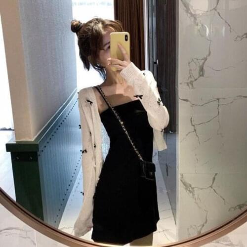 [Two-piece Suit] Ins Black Dress + Knitted Sunscreen Clothing Women Summer Thin Fashion New Suit Skirt