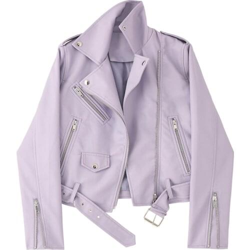 Ailegogo New Spring Autumn Faux Soft Leather Jacket Women Pu Coat Lapel Zipper Motorcycle Female Locomotive Outwear with Belt