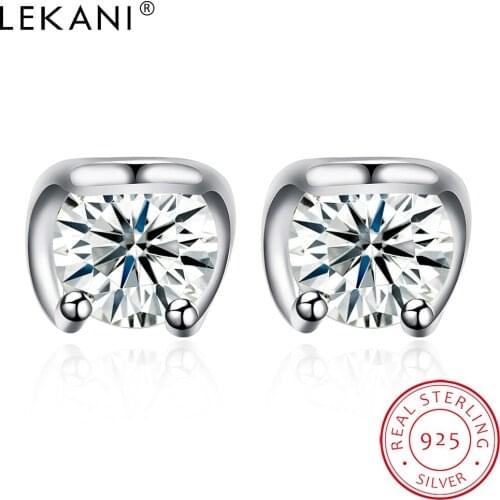 LEKANI Sterling Silver 925 Jewelry Trendy Clear Circle Cubic Zirconia Earrings Women Simple Geometry Stud Earring Hot Sale