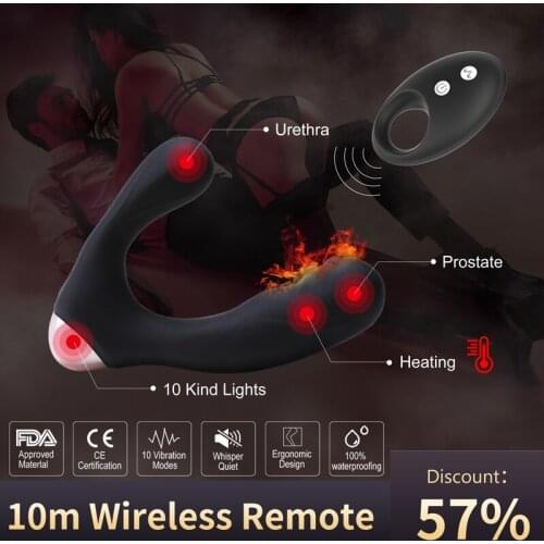 Wireless Remote Vibration Silicone Mens Rear Court massager G-point Heating 10 Frequency Prostate Massager Sex Toys For Men