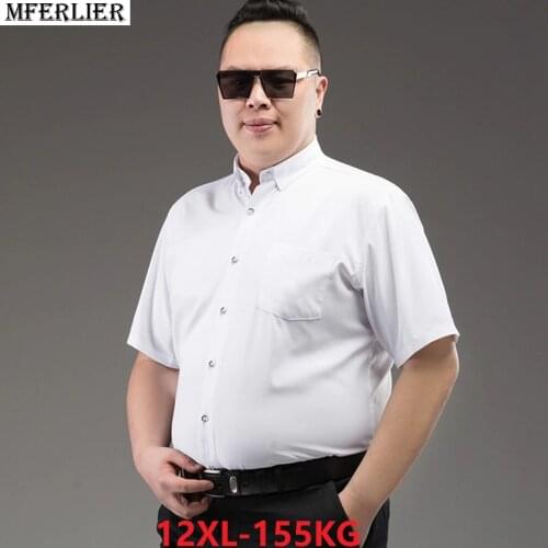 MFERLIER summer men office shirt short sleeve formal larger size 6XL 7XL 8XL plus size big work Dress shirts 9XL 10XL 11XL 12XL