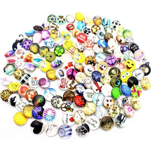 Mixs 100pcs/lot More Pattern Glass Snap Buttons Charms Fit 18mm/20mm Ginger Replaceable Snap Bracelet Necklace DIY Jewelry