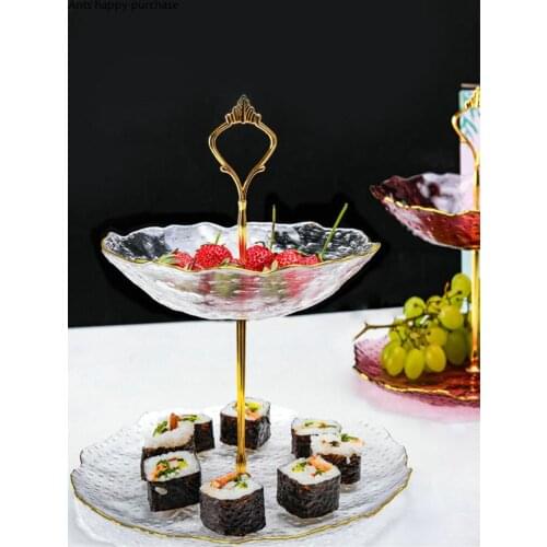 European-style Multi-layer Fruit Plate Home Luxury Three-layer Dessert Table Cake Bread Glass Plate Living Room Table Decoration