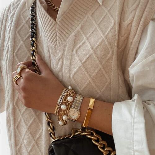 Fashionable For Women Stainless Steel Jewelry Figaro Chain Genuine Freshwater Pearl Summer Bracelets