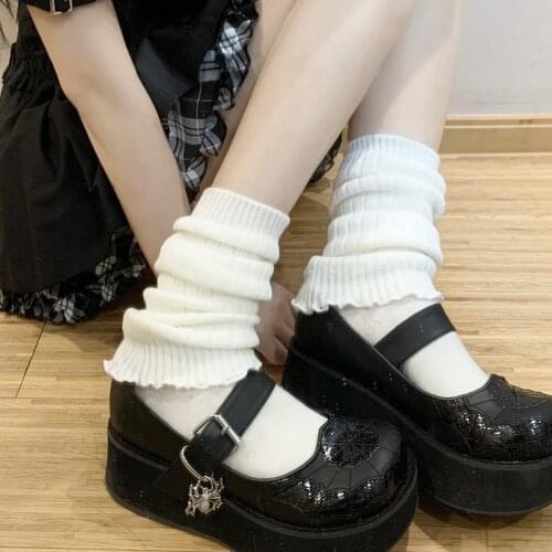 Japanese JK Lolita Style Sweet Girl Leg Warmers Solid Color Knitted Foot Cover Women Autumn Winter Leg Warmer Socks Heap Socks