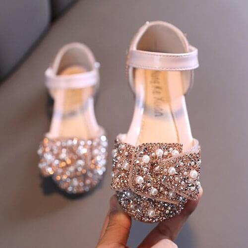 2021 New Childrens Shoes Pearl Rhinestones Shining Princess Kids Shoes Baby Girls Shoes For Party and Wedding