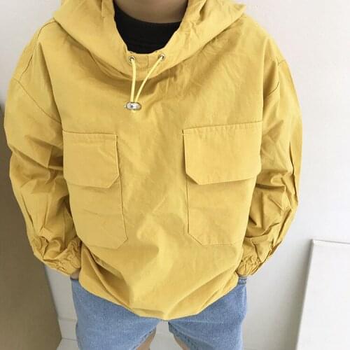2020 autumn Korean childrens clothing new boys fashion drawstring hooded windbreaker T-shirt tops