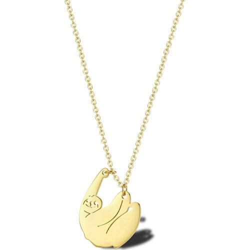 RIR Cute Golden Sloth Necklace Natural Animal Dangling Hanging Sloth Hanging Necklace Smiling Sloth Animal Jewelry Girl Gift