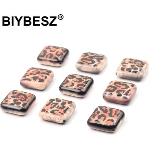 Cookie Stone Beads Loose Spacer square Shape Leopard Patterns Ceramics Beads for Jewelry Making DIY Charm Bracelet Necklace