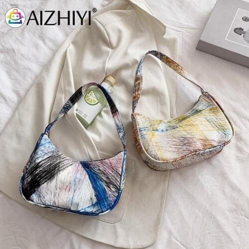 Casual Women Printing PU Leather Shoulder Underarm Hobos Bag Vintage Ladies Zipper Small Purse