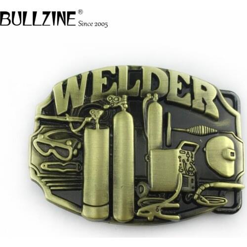 Bullzine retro Welder cowboy jeans gift belt buckle antique brass finish FP-02228-1 for 4cm width snap on belt drop shipping