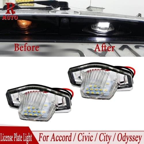 R-Auto 2 Pcs 18 LED Car Rear License Plate Light Number Plate Lamp Bright White For Honda Fit Jazz Accord Odyssey Civic City