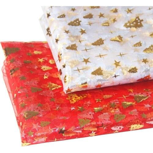 Christmas tree printing organza fabric shining glitter tulle party Christmas birthday decoration 3meters/lot