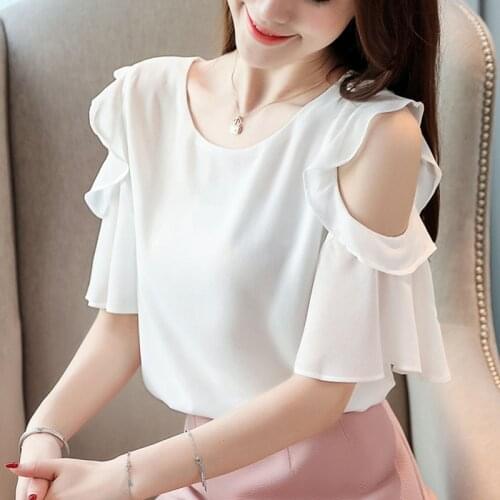 Shirts For Women Clothing 2020 Ladies Tops Short Sleeve Solid Blouse Fashion Korean O-Neck Black Blusas Female White 0020