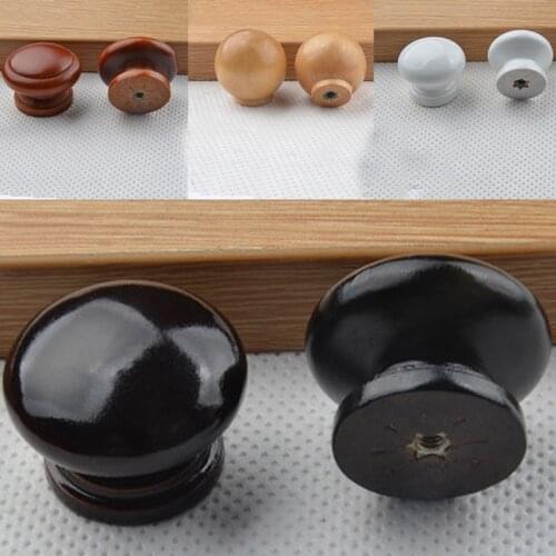 1PC Solid Wood Handles Wooden Cabinet Door Handles Drawer Round Wood Single Hole Handles Elm Round Door Pulls