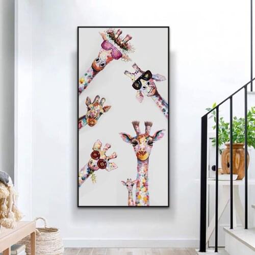 Happy Family of Cute Giraffes Colorful Graffiti Posters and Prints Canvas Painting Print Wall Art for Living Room Home Decor