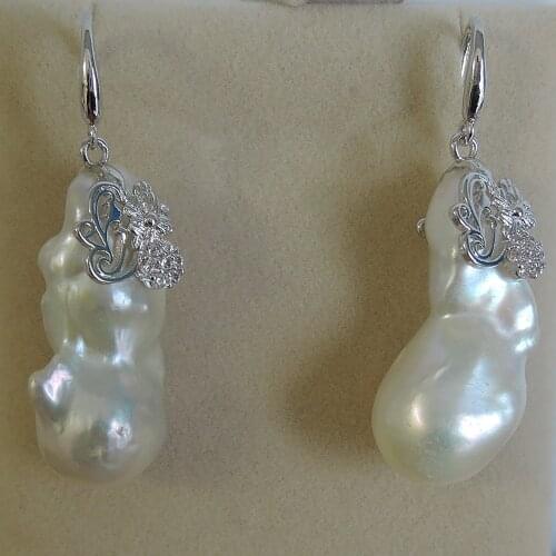 100% nature freshwater pearl earring with 925 silver hook -- AA baroque Pearl,15-35 mm big baroque pearl earring