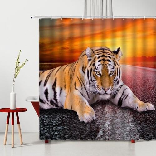Shower Curtain Wild Animals Tiger Pattern Polyester Fabric Home Decor Waterproof Cloth Curtain With Hook Multiple Size