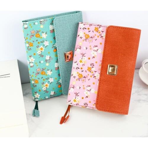 A6 Three-Fold Cloth Art Business Notebooks PU Leather Lock Diary Traveler Notepad Agenda Journal Planner School Stationery Gifts