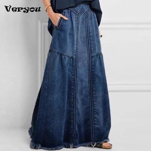 Womens Denim Skirt Long Skirt Stretch Vintage Loose Slim Fit Blue Club Streetwear Cotton Sexy Harajuku Skirts Plus Size