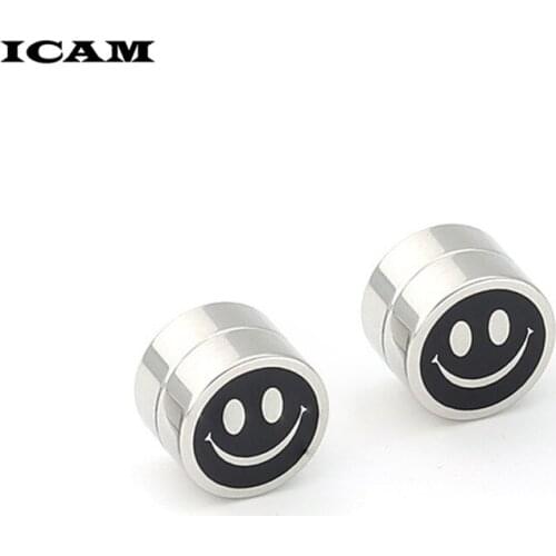 ICAM 1air Smiley Shape Unisex Black Color Stainless Steel no Piercing Earring For Women Men Punk Gothic Barbell Earring