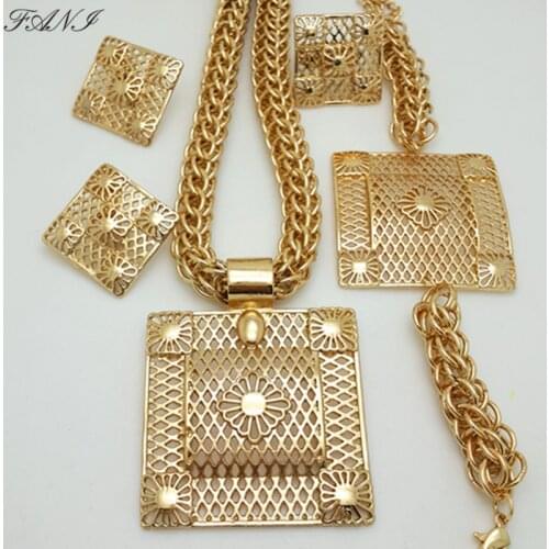 Fani Handmade Dubai Gold Plating Jewelry Sets Nigerian Wedding Big statement jewelry Set African Jewelry Sets Women Costume