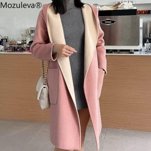 Mozuleva 2021 Womens Mid-Length Wool Fur Coat 2021 Autumn and Winter Fashion Slim Double-faced Fur Wool Coat Women