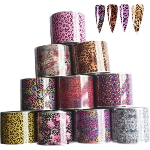 10Roll Leopard Print Nail Foil Sticker Set 50M*4cm Sexy Wild Animal Nail Art Transfer Foil Holographic Adhesive Wraps Decoration