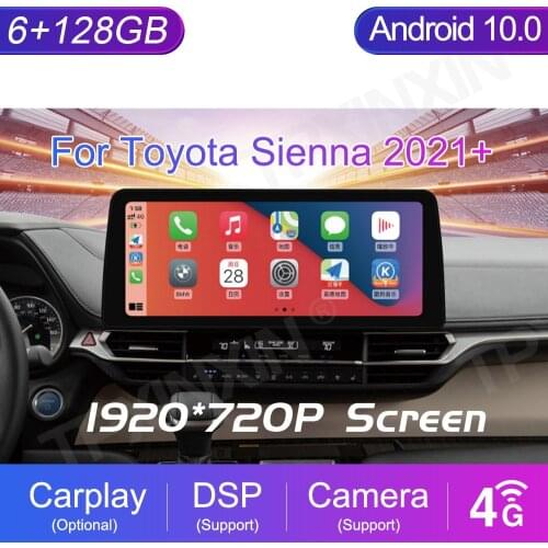 12.3" Android 10 For Toyota Sienna 2021+ Car Multimedia Player 6+128G Radio GPS Navigation Stereo CarPlay WiFi 4G Touch Screen