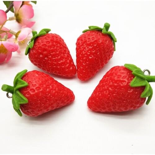 2pcs 45mm Artificial Strawberries PVC With Metal Ring DIY Crafts For Simulation Fruit Ornament