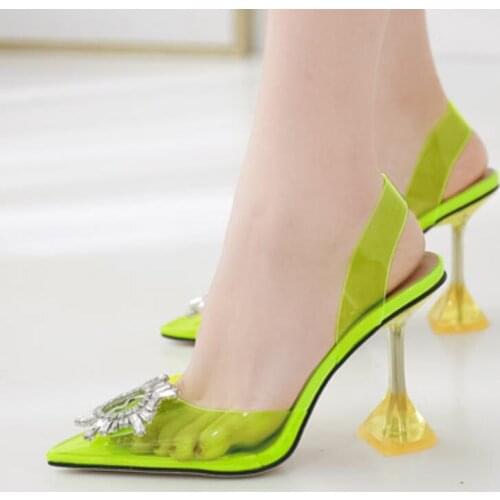 2019 new womens shoes sun flower sexy crystal wine glass with high-heeled pointed shallow transparent sandals jjm720-1