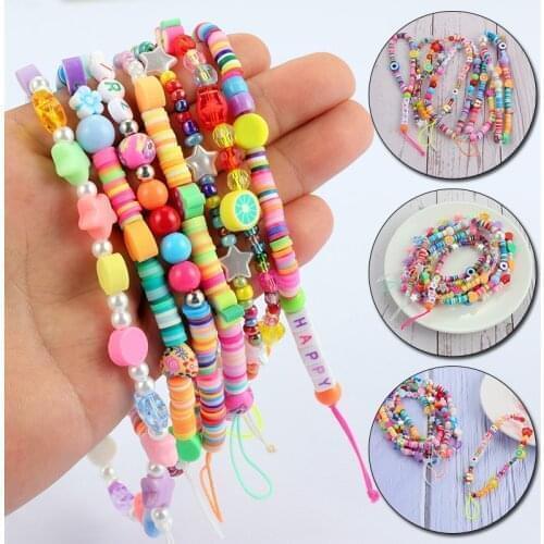 2021 New Colorful Acrylic Bead Mobile Phone Chain Universal Simple CellPhone Choker Necklace Strap Lanyard For Keys Lady Gift