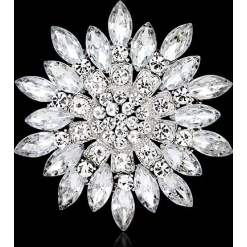 2021 New Fashion Retro Women Fashion Flower Brooch Crystal Rhinestone Jewelry for Wedding Dating Party Gift