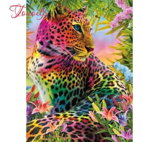 TOUOILP 5D Diamond Painting"Rainbow Leopard & Flowers"Diamond Embroidery Square&round Cross Stitch Rhinestone Mosaic Painting