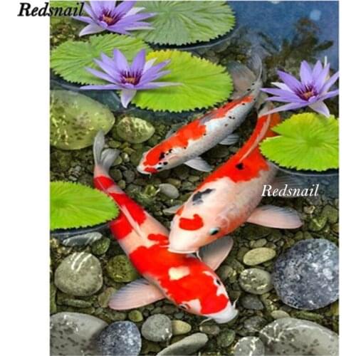 Koi pattern Diamond Painting Lotus Leaf goldfish Blessing Fish DIY 3D Diamond Embroidery Mosaic Picture by Numbers EE367
