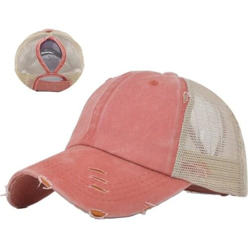 Womens Ponytail Baseball Cap Summer Solid Color Mesh Sports Caps for Girls Female Casual Outdoor Sun Hat Washed Cotton Visor