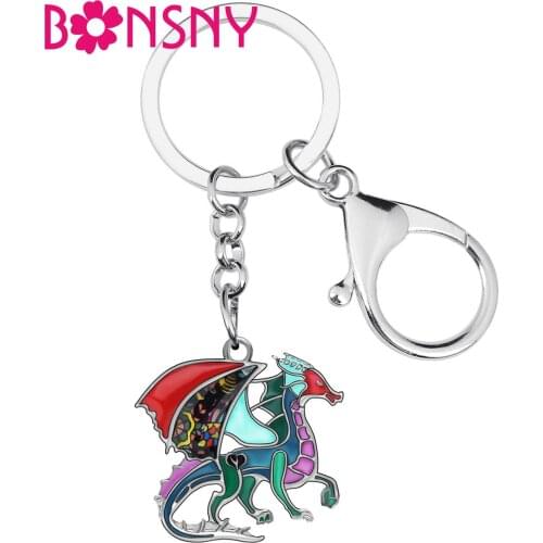Bonsny Enamel Alloy Floral Dagon Keychains Big Cute Animal Touser Key Chain For Women Girl Teens Novelty Gift Purse Accessories
