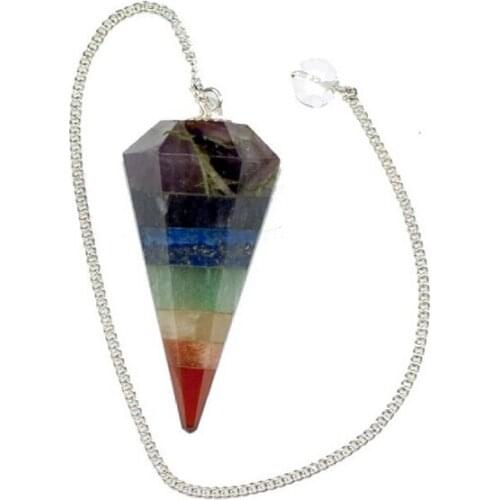 Chakra Stacked Layered Healing Heart Crystal Dowsing Divination Pendulum with 10"chain