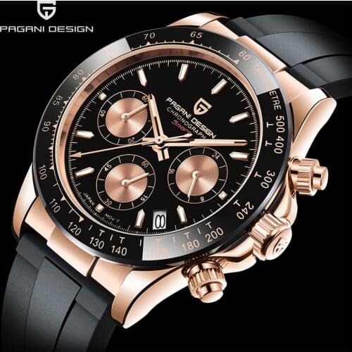 PAGANI DESIGN Top Brand New Men Quartz Wristwatch Luxury Sapphire Glass Sports Watch Rubber Strap Chronograph Watch Men Relogio