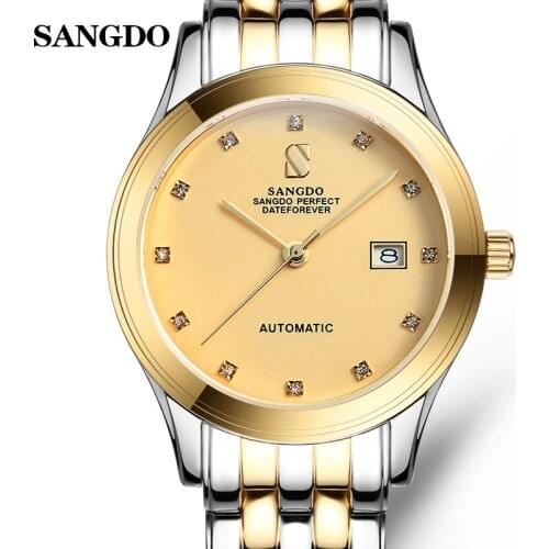 Luxury SANGDO watch men gold Stainless steel Automatic mechanical gold waterproof calendar wristwatch relogio masculine