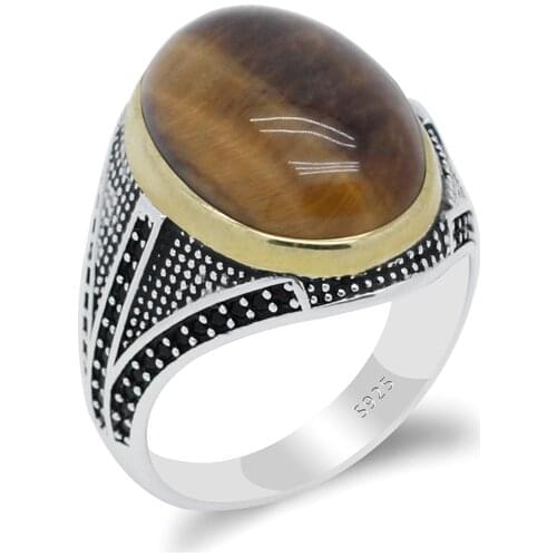 Pure 925 Silver Men Rings With Gemstones Natural Tigers Eye Stone Claw Exquisite&Unique Punk Style Handmade Signet Rings for Men