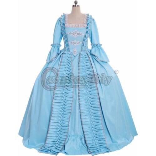 Cosplaydiy Custom Made Blue Rococo Marie Antoinette Rhinestone Gown Adult Women Masquerade Fancy Belle Dress Any Size L320