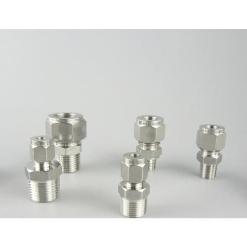 1/8" 1/4" 3/8" 1/2" NPT Male x 3 4 6 8 10 12 14 16 18 20mm OD Double Ferrule Compression Union Connector 304 Stianless Steel
