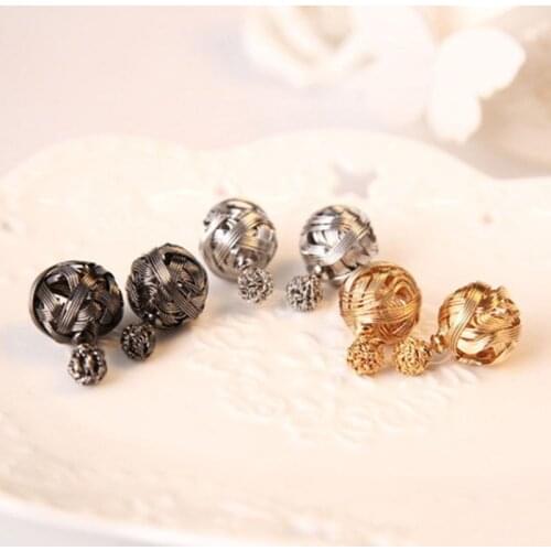 Double Sides Pearl Earring Gold-color Jewelry Women Two Gold Balls Stud Earrings For Girls Women