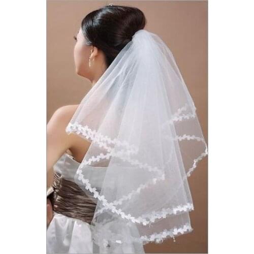 2019 Tulle Appliques Bridal Veil One Layer White ivory Bridal Hair Accessories Tulle Short Cheap Brides Wedding Hair Veil